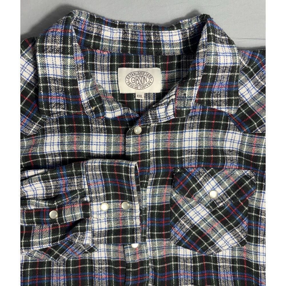 Mens 2XL Gibson Long Sleeve Casual Classic Pearl Snap Down Shirt Blue Flannel